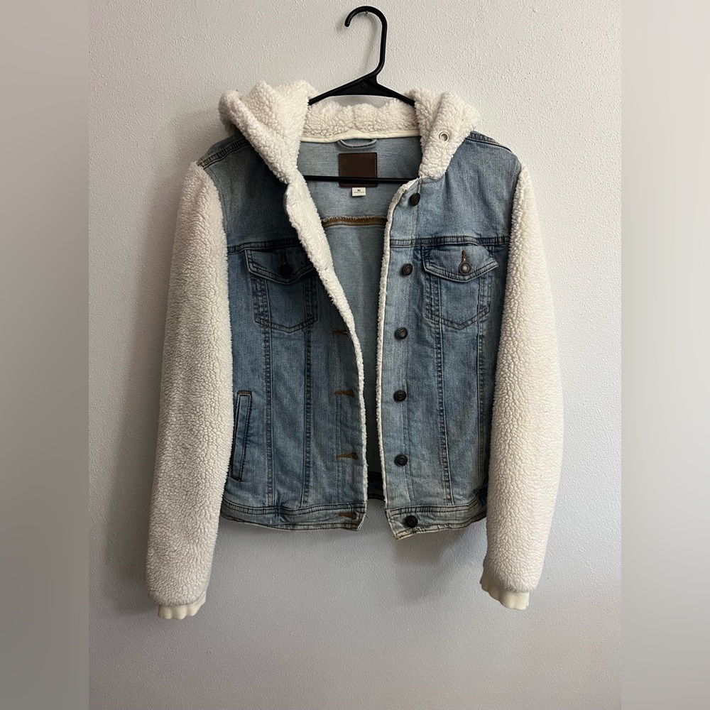 Denim Jacket with Sherpa Sleeves